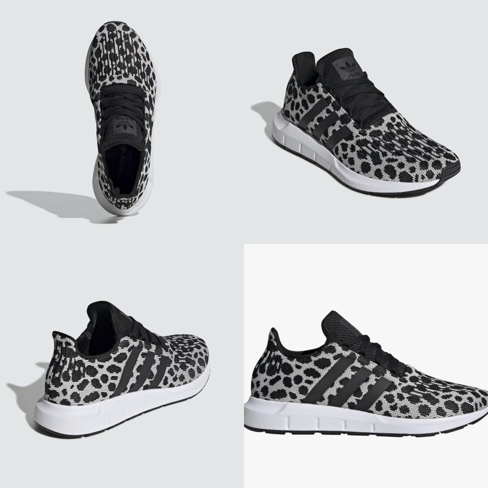 Adidas Swift Run Womens 10 Running Shoes Black White Leopard Originals
